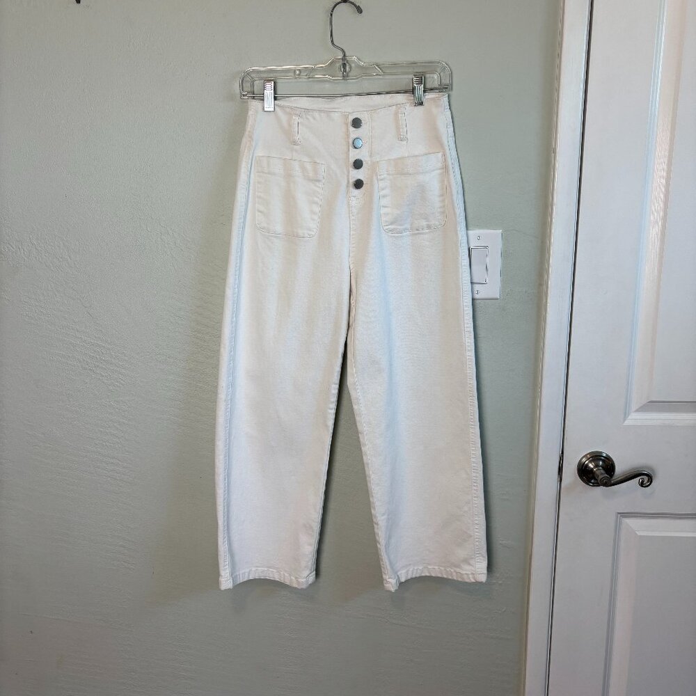 Bundle 2/$30! High Waist Wide Cropped Stretch Denim Pants Off White Size 4